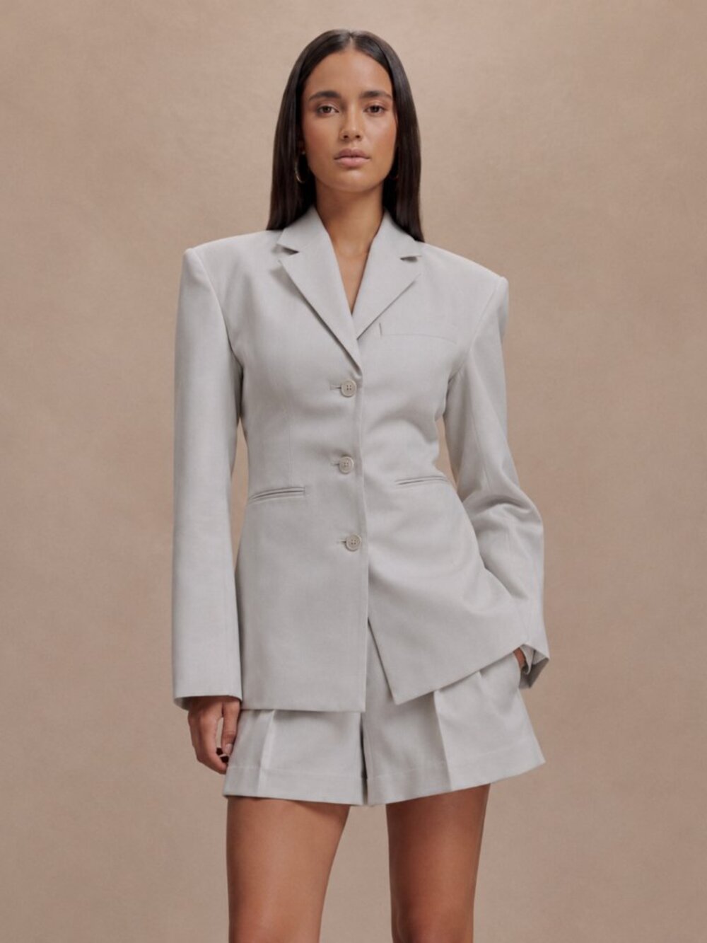 Meshki Light Grey Bellamy Cinched Tailored  Blazer Dressy